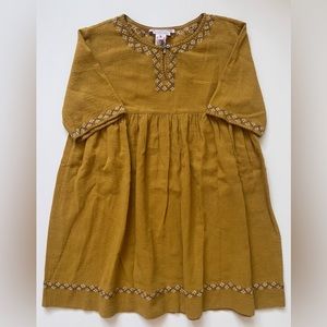 Bonpoint Brode Main Girls’ Mustardy/Tan Gauzy Hand-Embroidered Dress